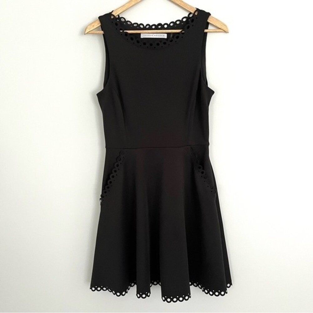 Susana Monaco Black Laser Cut Trim Fit and Flare Cocktail Dress, Size 4